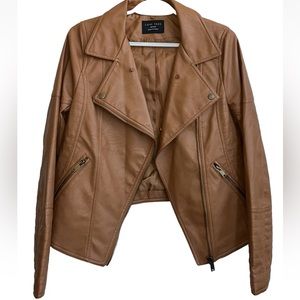 Love Tree Women's Moto Jacket Brown Faux Leather Full Zipper Size Medium